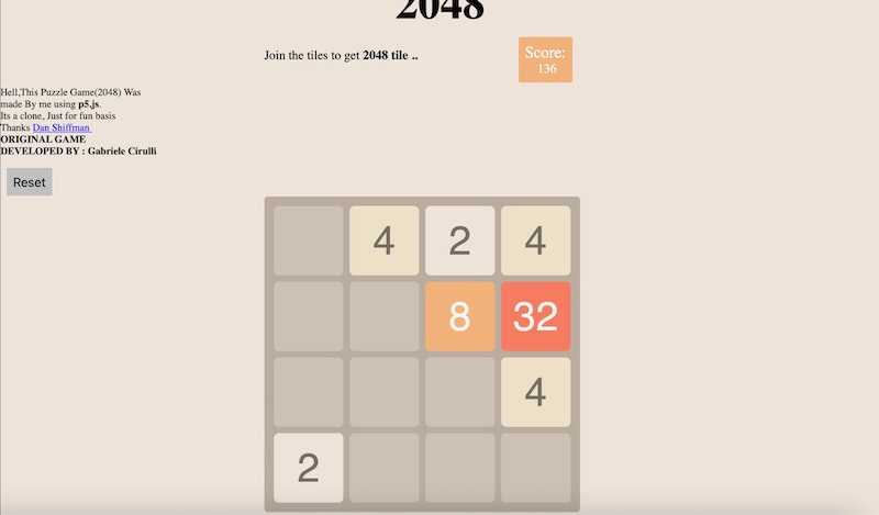 2048 Puzzle Game Clone(As look like original) Using p5.js