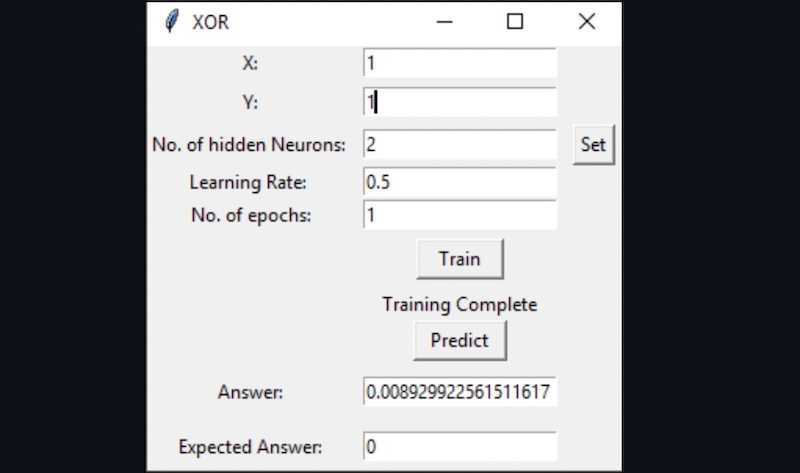 UI based XOR with Neural Network (Python)